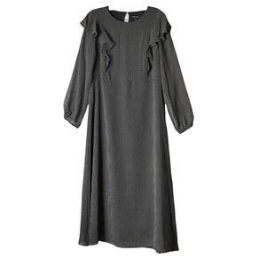Who What Wear Womens Polka Dot Midi Dress M Long Sleeve Black White Cottagecore